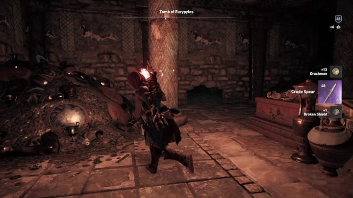 Continue through the recess and at the end of the corridor move the wooden shelf - Achaia - Tombs in Assassins Creed Odyssey - Tombs - Assassins Creed Odyssey Guide