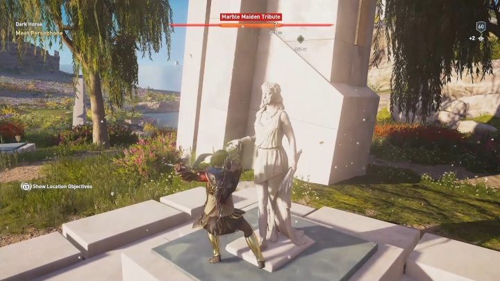 If you travel west from Asphodels Arboretum, youll encounter the final tribute found in this area - Asphodel Fields | Marble Maiden Tribute - Marble Maiden Tribute - Assassins Creed Odyssey Guide