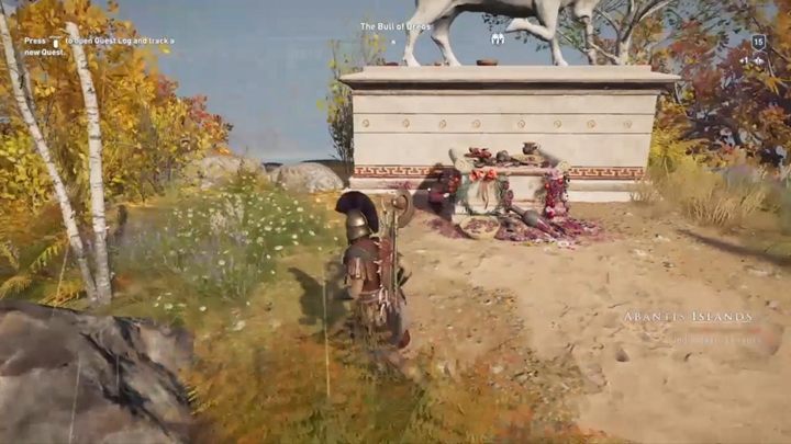 How to solve: Check the picture above - you have to get to the figure with a bull on the top of the hill - Abantis Islands - Ainigmata Ostraka in Assassins Creed Odyssey Game - Ainigmata Ostraka - Assassins Creed Odyssey Guide