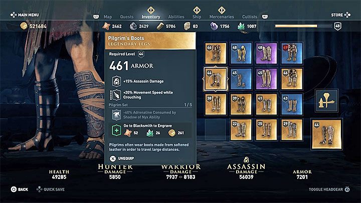 Item stats and type: Boots from legendary set - AC Odyssey: Legendary Chests - Best builds - Assassins Creed Odyssey Guide