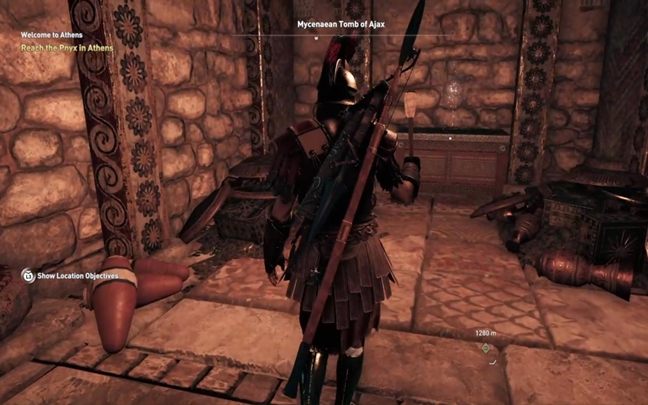 Kembali ke koridor dan lari ke sisi lain - Anda akan mencapai kamar dengan tiga retakan - AC Odyssey: Makam di Attika - Tombs - Assassins Creed Odyssey Guide
