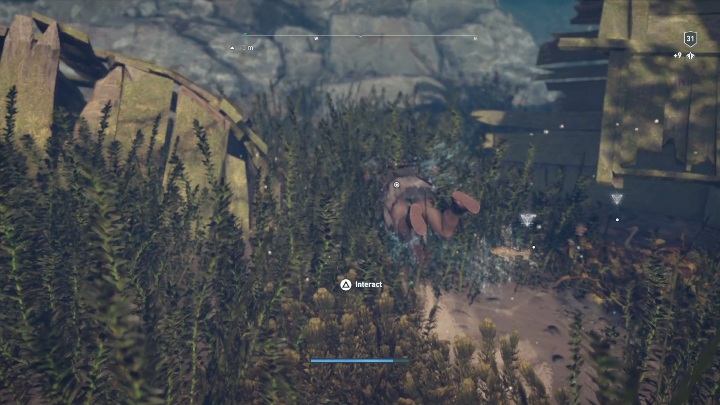 Puzzle solution: Go to the water body located in the southern part of the island - AC Odyssey: Ainigmata Ostraka in Abantis Islands - Ainigmata Ostraka - Assassins Creed Odyssey Guide