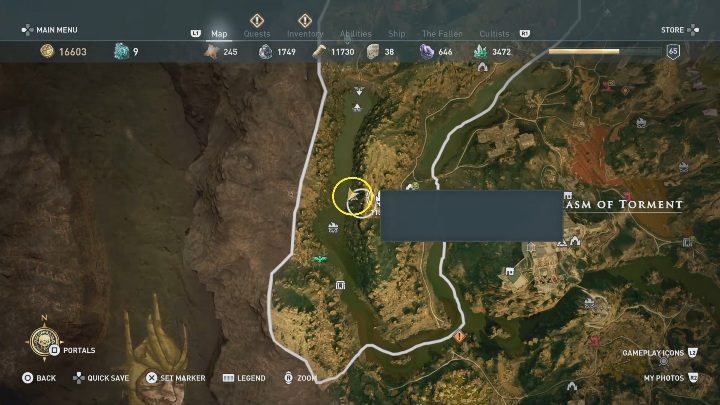 Den of Judgment is located in the southern part of the location - Chasm of Torment | Torment of Hades maps and atlas - Episode 2 - Torment of Hades - Assassins Creed Odyssey Guide