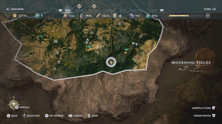 There are two Ainigmata Ostraka in Mourning Fields - Mourning Fields | Torment of Hades maps and atlas - Episode 2 - Torment of Hades - Assassins Creed Odyssey Guide