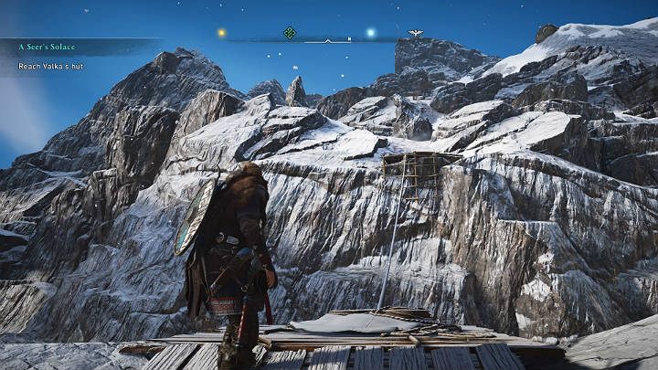 Then you will have to follow the narrow paths on the steep rocky peaks to reach the rope, thanks to which you will cross to the other side of the abyss - Assassins Creed Valhalla: A Seers Solace walktrough - Rygjafylke - Assassins Creed Valhalla Guide