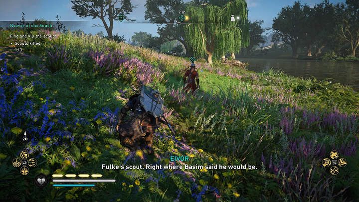 If you don't want to fight all opponents, wait a while until the scout separates from the guards - Assassins Creed Valhalla: Reaver of the South - walkthrough - Southsexe - Assassins Creed Valhalla Guide