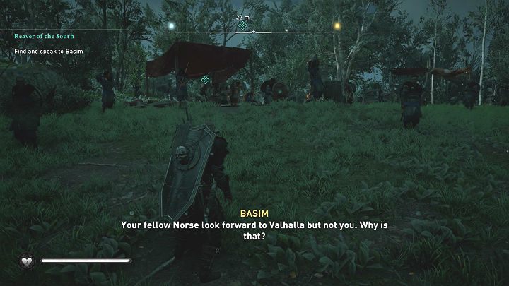 You will find Basim in the forest to the east of Portcestre, accompanied by jarl Guthrum - Assassins Creed Valhalla: Reaver of the South - walkthrough - Southsexe - Assassins Creed Valhalla Guide