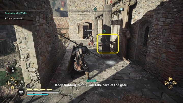 Climb the walls and eliminate the enemies guarding the grate lift mechanism - Assassins Creed Valhalla: Storming the Walls - guide - Southsexe - Assassins Creed Valhalla Guide