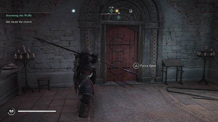 Jump off the balcony, then head to church - this is where Fulke took the weakened Siegfried - Assassins Creed Valhalla: Storming the Walls - guide - Southsexe - Assassins Creed Valhalla Guide