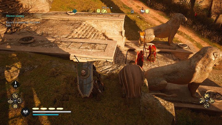 There are two ways to access the town hall: fight your way in killing all the guards, so they don't interfere, or quietly sneak through the town streets - Assassins Creed Valhalla: Return home/Homecoming - walkthrough - Lincolnscire - Assassins Creed Valhalla Guide