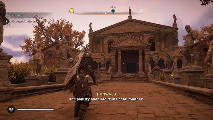 Use side paths to reach the town hall, when you are in the vicinity, jump on the roof, and jump right in front of the door to avoid the attention of the elite guards standing in front of the main entrance - Assassins Creed Valhalla: Return home/Homecoming - walkthrough - Lincolnscire - Assassins Creed Valhalla Guide