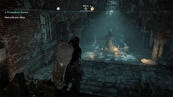 At the very end of the dungeon, there is a statue shown in the picture above, into which you have to insert the trophies won after the defeated Daughters of Lerion - Assassins Creed Valhalla: Trophies/achievements list - Trophy guide - Assassins Creed Valhalla Guide