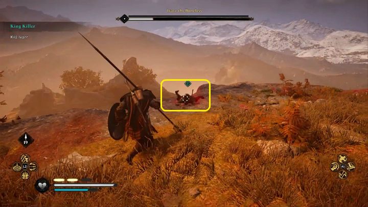 Ivarr is also a great wrestler, so as soon as he sheaths his weapons, starts preparing for a jump, and a red rune flashes around him, it' - Assassins Creed Valhalla: Ivarr the Boneless - boss, how to defeat him? - Bosses - Assassins Creed Valhalla Guide