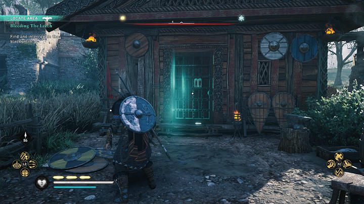 You will find the blacksmith behind closed doors in the center of the garrison - Assassins Creed Valhalla: Bleeding the Leech - walkthrough - Lunden - Assassins Creed Valhalla Guide