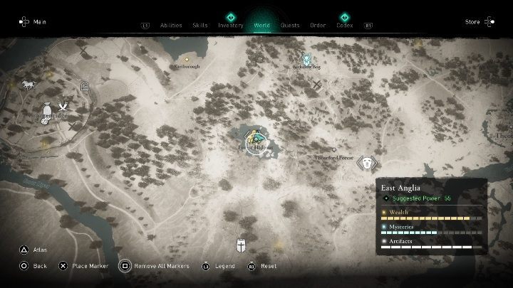 You will find the item east of the hideout in the forest - Assassins Creed Valhalla: Gear - East Anglia secrets, locations - East Anglia - Assassins Creed Valhalla Guide