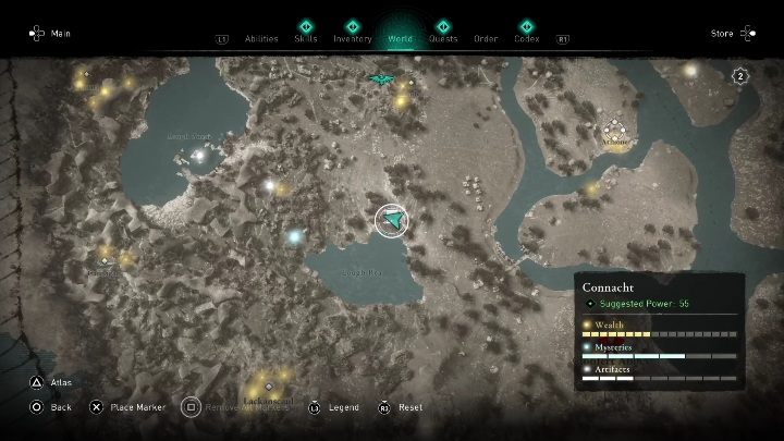 The treasure hoard map is in the south of the region, at Rea Lake - AC Valhalla Wrath of the Druids: Treasure Hoard Map - Connacht, secrets, locations - Connacht - Assassins Creed Valhalla Guide