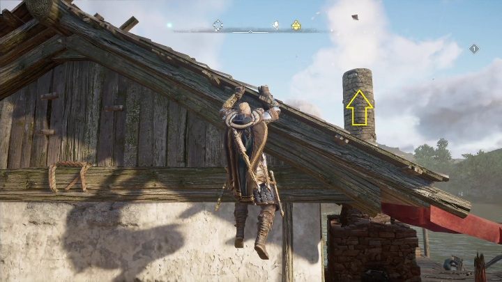 Start: The paper is located just above the chimney of one of the buildings - AC Valhalla Wrath of the Druids: Flying Paper - Meath, secrets, locations - Meath - Assassins Creed Valhalla Guide