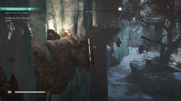 When walking through the cave, stay close to the walls to get further into the tunnel, as Eivor will not be able to grasp the icy surfaces - Assassins Creed Valhalla: Honor Has Two Edges - walkthrough - Eurvicscire - Assassins Creed Valhalla Guide