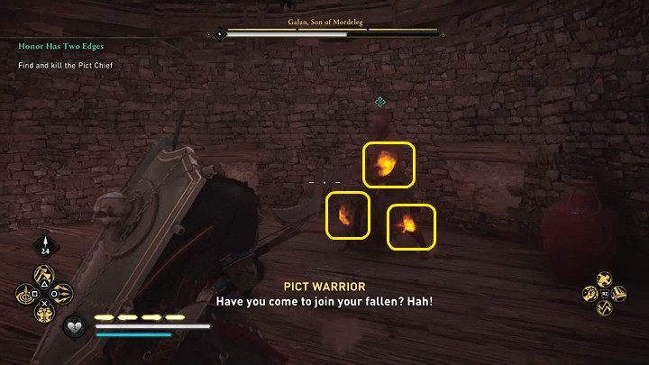 The opponent has three weak points: left biceps, right knee, and left knee - Assassins Creed Valhalla: Honor Has Two Edges - walkthrough - Eurvicscire - Assassins Creed Valhalla Guide