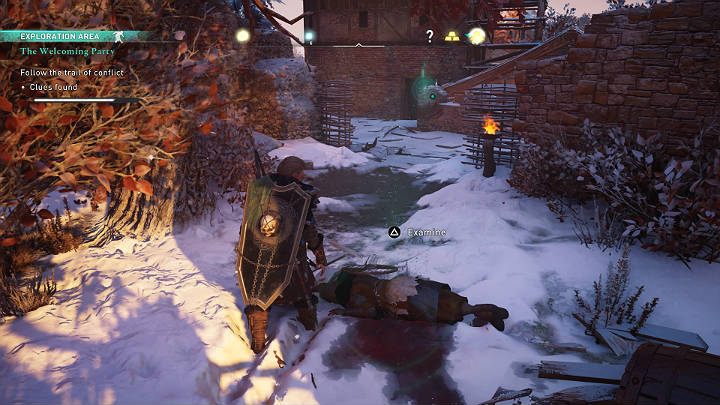 You will find another clue a little further to the right - the corpse of one of the thieves - and the trail continues towards a nearby building - Assassins Creed Valhalla: The Welcoming Party - guide - Jorvik - Assassins Creed Valhalla Guide