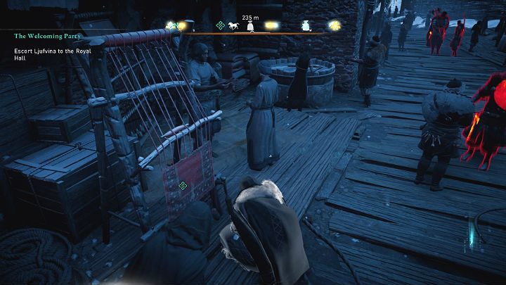Make use of the interactive elements of the environment and blend in along the way - Assassins Creed Valhalla: The Welcoming Party - guide - Jorvik - Assassins Creed Valhalla Guide