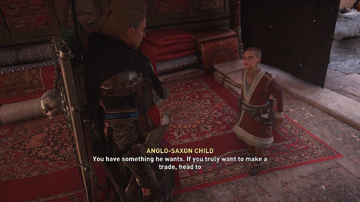 The boy will tell you that if you want to strike a bargain with The Needle, you must arrive at the statue near the east gate - Assassins Creed Valhalla: Pricking The Needle - guide - Jorvik - Assassins Creed Valhalla Guide