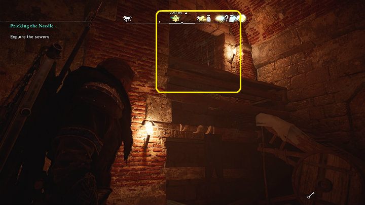 The path continues through the wooden scaffolding where the black cloth was hung out - Assassins Creed Valhalla: Pricking The Needle - guide - Jorvik - Assassins Creed Valhalla Guide