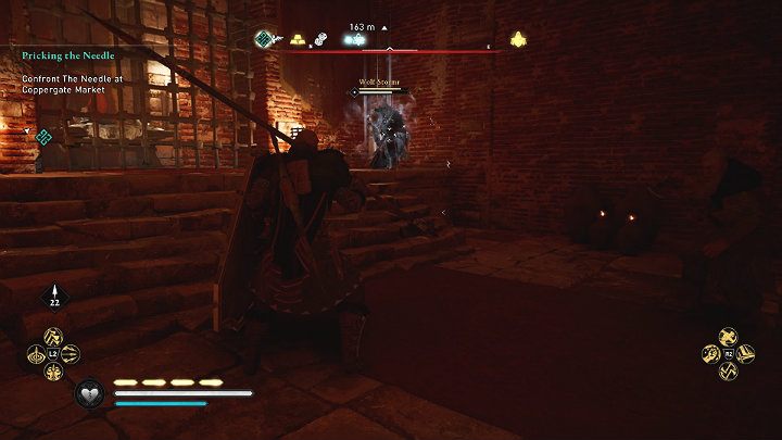 The Needle will exit through a side door and leave you in the company of his elite men - Assassins Creed Valhalla: Pricking The Needle - guide - Jorvik - Assassins Creed Valhalla Guide