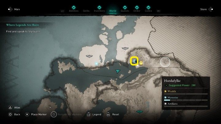 In the place marked on the image above, you will meet a woman, a raid-loving wife, who needs some additional excitement along with her husband - Assassins Creed Valhalla: The Rekindling - walkthrough - Hordafylke - Assassins Creed Valhalla Guide