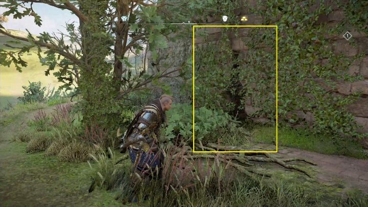 To get to the mask you have to enter the gap between the walls - Assassins Creed Valhalla: Roman Artifact - Glowecestrescire, Secrets, Locations - Glowecestrescire - Assassins Creed Valhalla Guide
