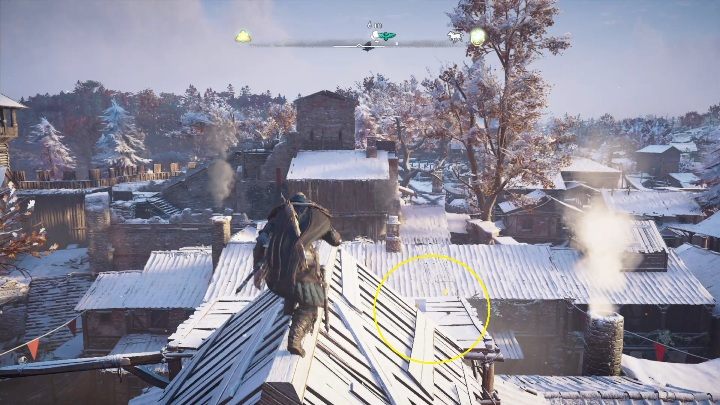 Start: The paper is on a wooden pallet, near the roof of one of the houses - Assassins Creed Valhalla: Flying Paper - Jorvik, secrets, locations - Jorvik - Assassins Creed Valhalla Guide