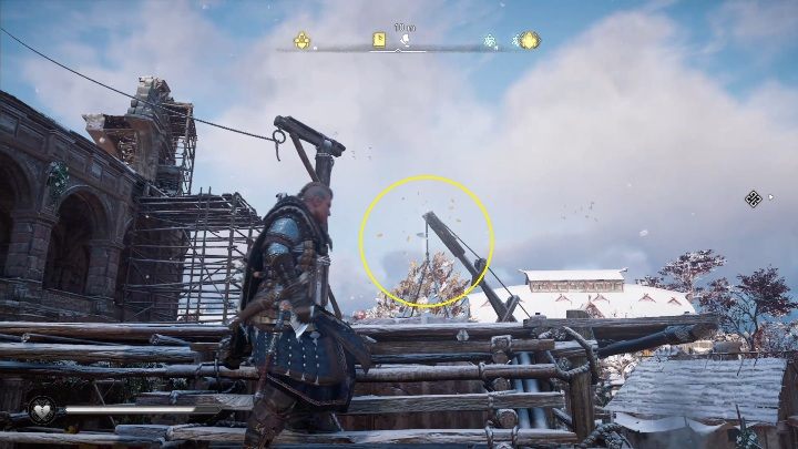 Start: The paper is located on wooden cranes holding cargo - Assassins Creed Valhalla: Flying Paper - Jorvik, secrets, locations - Jorvik - Assassins Creed Valhalla Guide