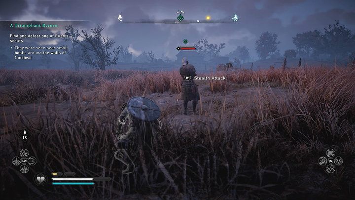 Get into the small boat in the harbor and reach the destination - Assassins Creed Valhalla: A Triumphant Return - walkthrough - Grantebridgescire - Assassins Creed Valhalla Guide