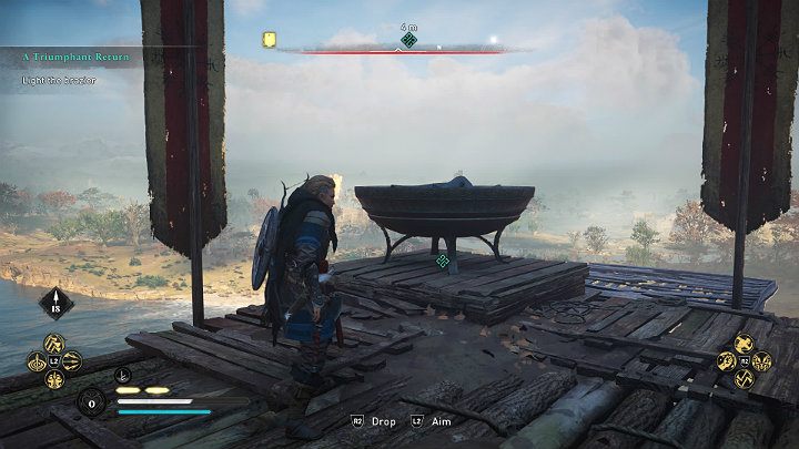 When all the guards are dead, light the lighthouse to lure the rest of Rued's people and their leader to Dunwic - Assassins Creed Valhalla: A Triumphant Return - walkthrough - Grantebridgescire - Assassins Creed Valhalla Guide