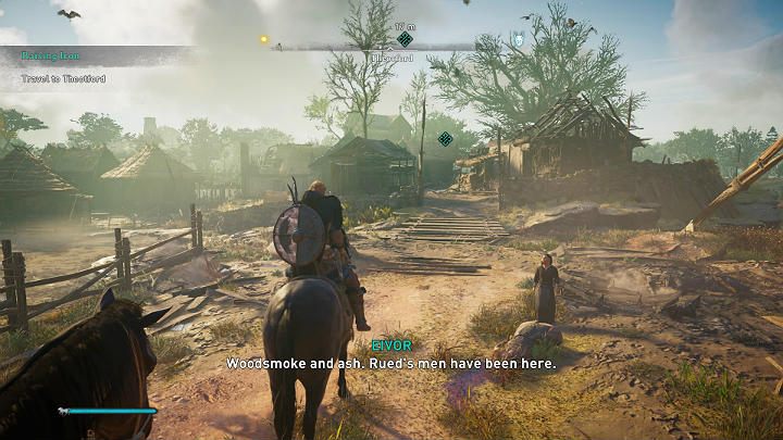 Get on your horse and ride with Finnr to Theotford - Assassins Creed Valhalla: A Raising Iron - walkthrough - Grantebridgescire - Assassins Creed Valhalla Guide