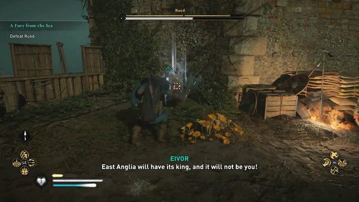 In addition to the standard, damaging abilities, Rued can also activate health regen - Assassins Creed Valhalla: Rued boss fight - how to win? - Bosses - Assassins Creed Valhalla Guide