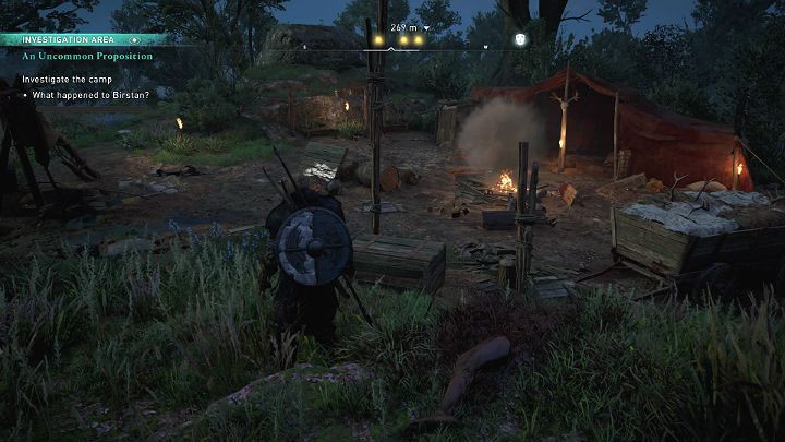 You will find the camp mentioned by Estrid to the southwest of the city - Assassins Creed Valhalla: An Uncommon Proposition - walkthrough - Essexe - Assassins Creed Valhalla Guide