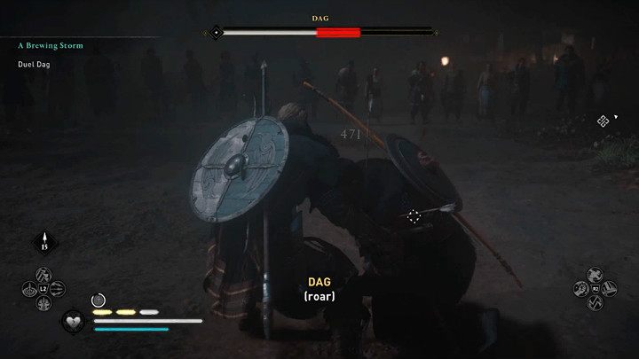 The stun opens the possibility of a very powerful attack, which will deplete about 1/5th of Dag's health bar - Assassins Creed Valhalla: Dag boss fight - how to win? - Bosses - Assassins Creed Valhalla Guide