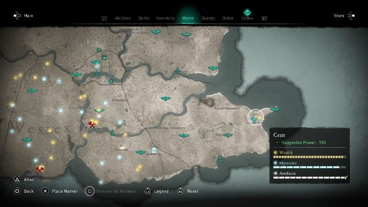 You will find this treasure in the caves in the eastern part of the Cent region - Assassins Creed Valhalla: Treasure of Britain - Cent, Secrets, Locations - Cent - Assassins Creed Valhalla Guide