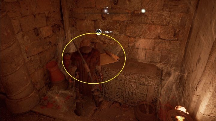 The first side of the saga lies on a coffin, inside the old, destroyed church - Assassins Creed Valhalla: Rigsogur Fragment - whole set - map, locations - Secrets and collectibles - Assassins Creed Valhalla Guide