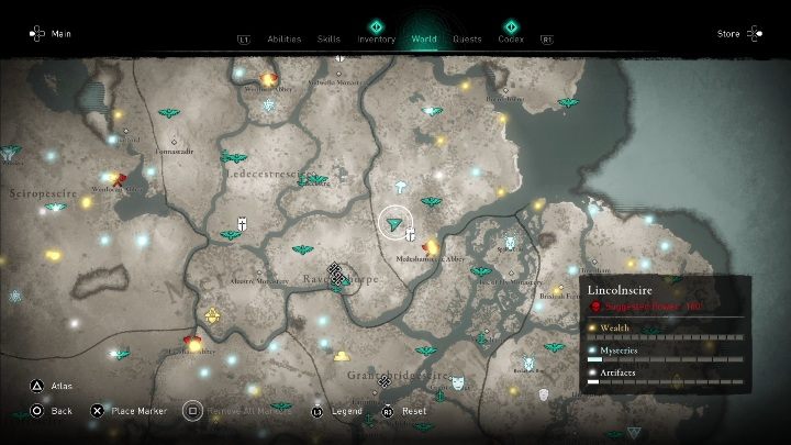You will find the mask north of Medeshamstede Abbey - Assassins Creed Valhalla: Roman Artifact - Lincolnscire secrets, locations - Lincolnscire - Assassins Creed Valhalla Guide