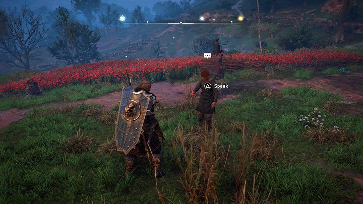 The man's house is not far away, on a hill - there are very many red flowers around - Assassins Creed Valhalla: Take Me a Husband - walkthrough - Essexe - Assassins Creed Valhalla Guide