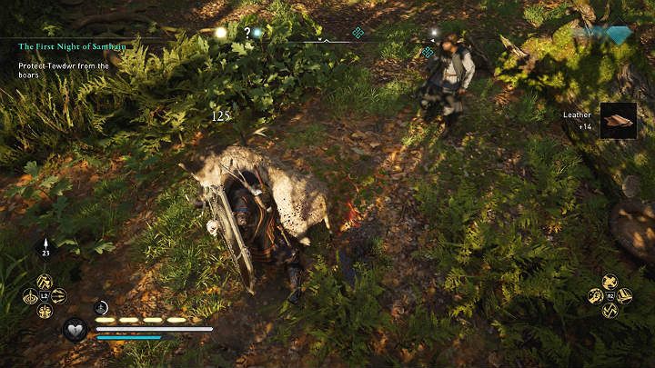 While Tevdwr prays, a group of angry boars appear at the shrine - you need to fight them - Assassins Creed Valhalla: The First Night of Samhain - walkthrough - Glowecestrescire - Assassins Creed Valhalla Guide