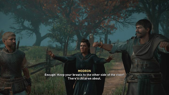 The fight will be stopped by Modron, the local healer - Assassins Creed Valhalla: The First Night of Samhain - walkthrough - Glowecestrescire - Assassins Creed Valhalla Guide