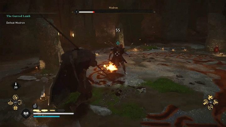 Modron also fights well with traditional spar weapons, and on top of that, she can set it on fire - Assassins Creed Valhalla: The Gutted Lamb - Walkthrough - Glowecestrescire - Assassins Creed Valhalla Guide
