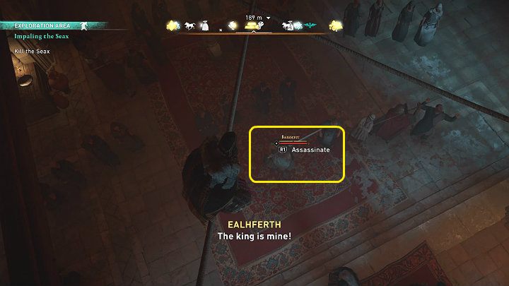 A member of the Order hides in the crowd as one of the guards and waits for the right opportunity to attack King Aelfred - Assassins Creed Valhalla: Impaling the Seax - guide - Wincestre - Assassins Creed Valhalla Guide