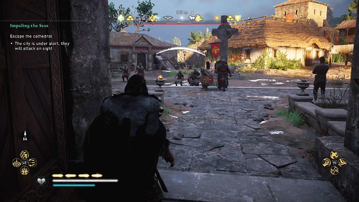 The king, accompanied by many guards, will give Eivor his ultimatum to live among them as a Christian or die as a heathen - Assassins Creed Valhalla: Impaling the Seax - guide - Wincestre - Assassins Creed Valhalla Guide