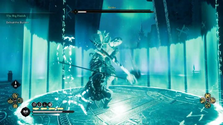 When the opponent's health drops below 50%, he will use supernatural powers to strengthen himself significantly - Assassins Creed Valhalla: The Big Finish - walkthrough, description - Asgard - Assassins Creed Valhalla Guide