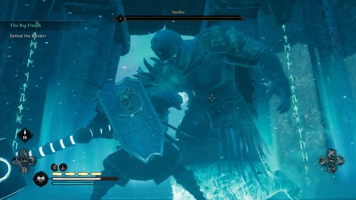 Don't get caught, dodge the Boss's sweeping attacks and make quick counter-attacks, and you should be able to take down The Builder efficiently - Assassins Creed Valhalla: The Big Finish - walkthrough, description - Asgard - Assassins Creed Valhalla Guide
