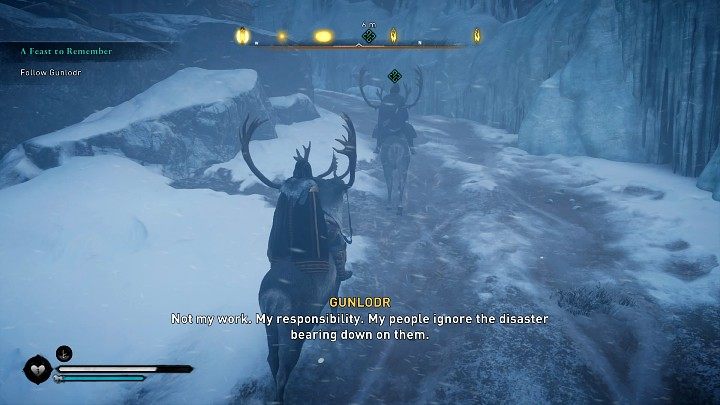 After a brief chat, Gunlodr will accept an invitation to a feast given by her father - Assassins Creed Valhalla: A Feast to Remember - walkthrough - Jotunheim - Assassins Creed Valhalla Guide